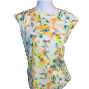 French Connection cap sleeve top Watercolor print orange yellow Small